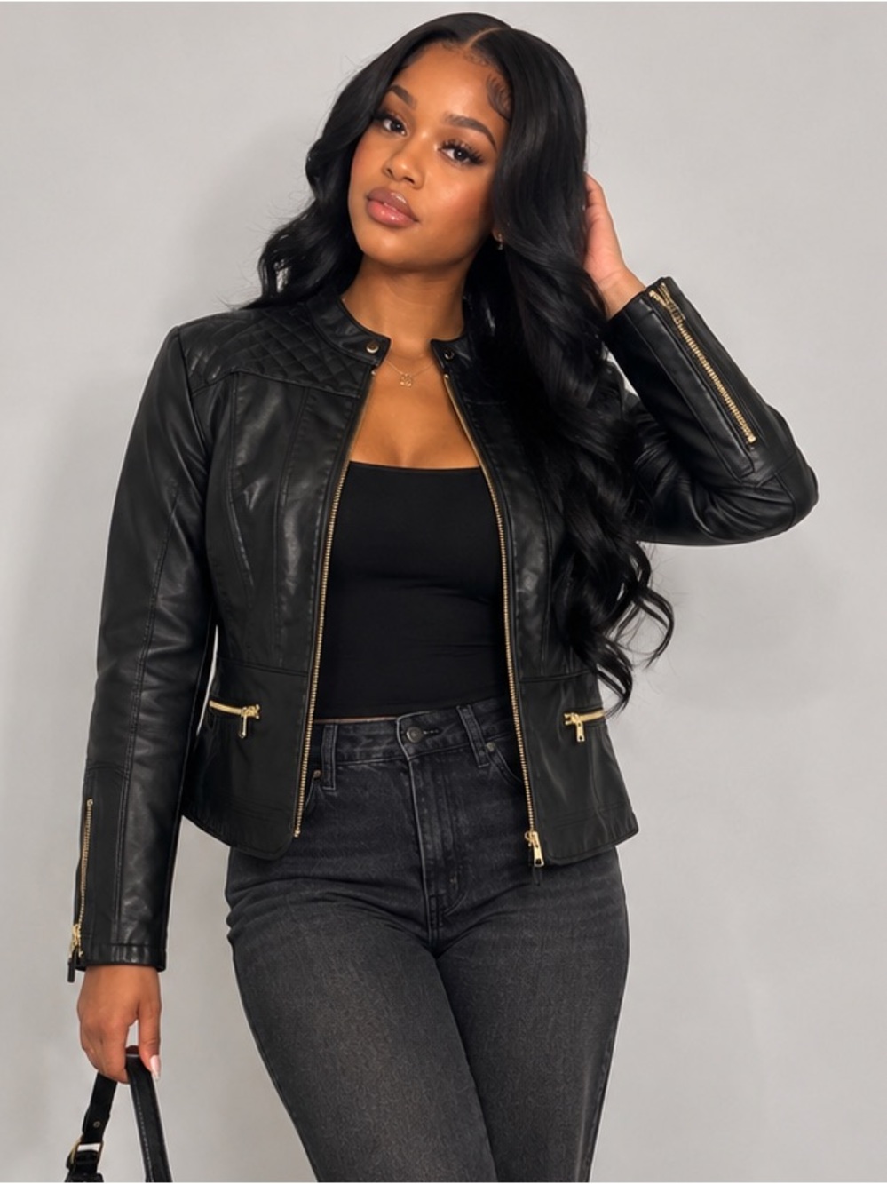 Black Quilted Leather Jacket